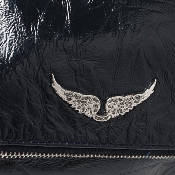 Zadig & Voltaire Navy Blue Crackled Patent Leather Rock Shoulder Bag - Picture 4 of 10